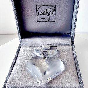 Authentic Lalique Clear Crystal Heart Pendant Necklace